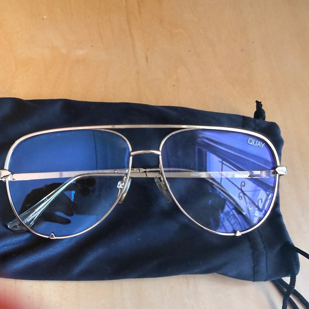 Quay Australia High Key Mini Rose Gold Blue Light Blocking Aviator Glasses 126